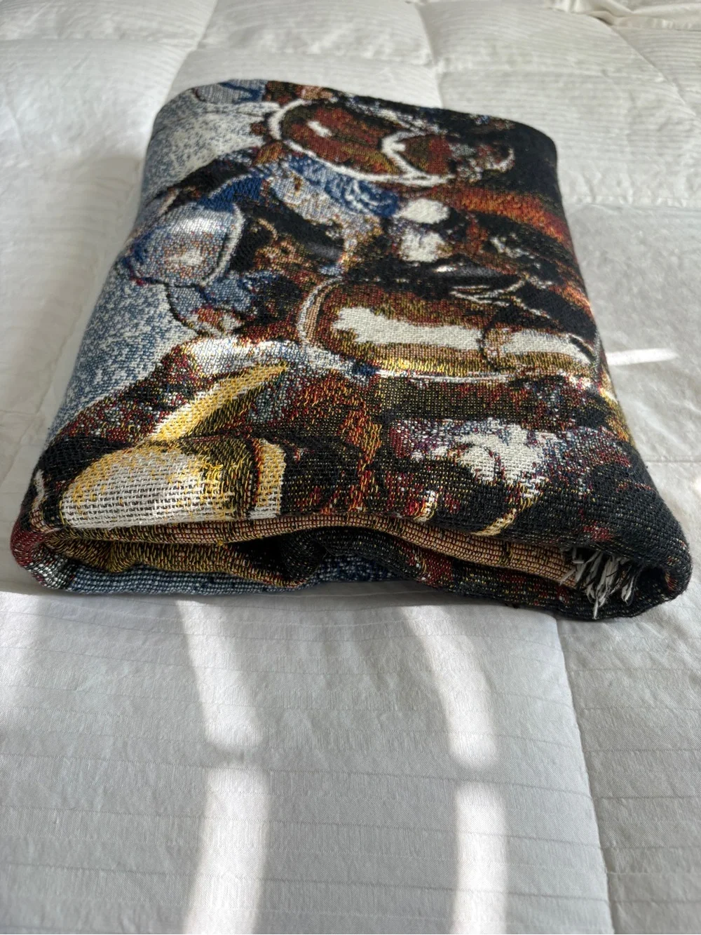 Vintage 90’s Horse Track Racing Jockeys Equestrian Throw Blanket Fringe Ends